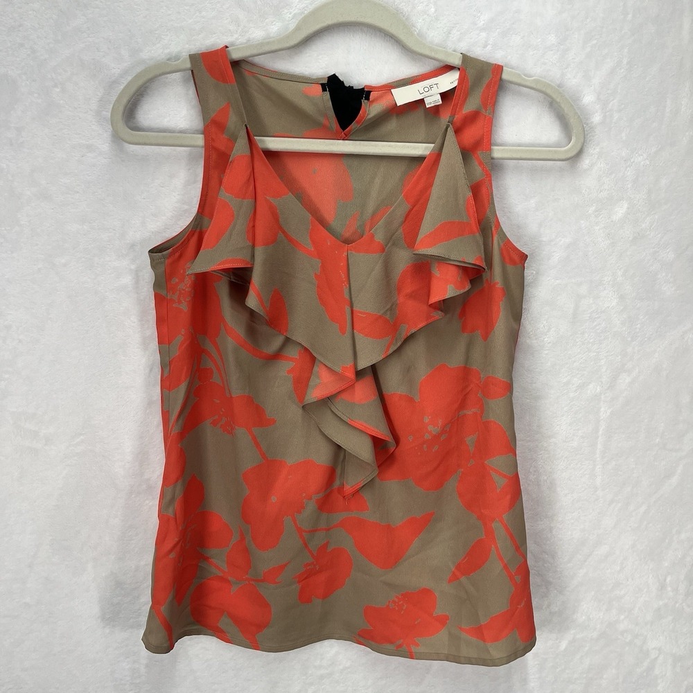 LOFT Ruffle Front Sleeveless Top Petite Womens XXSP Floral Back Tie